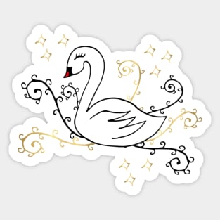 Swan and golden arabesques Sticker